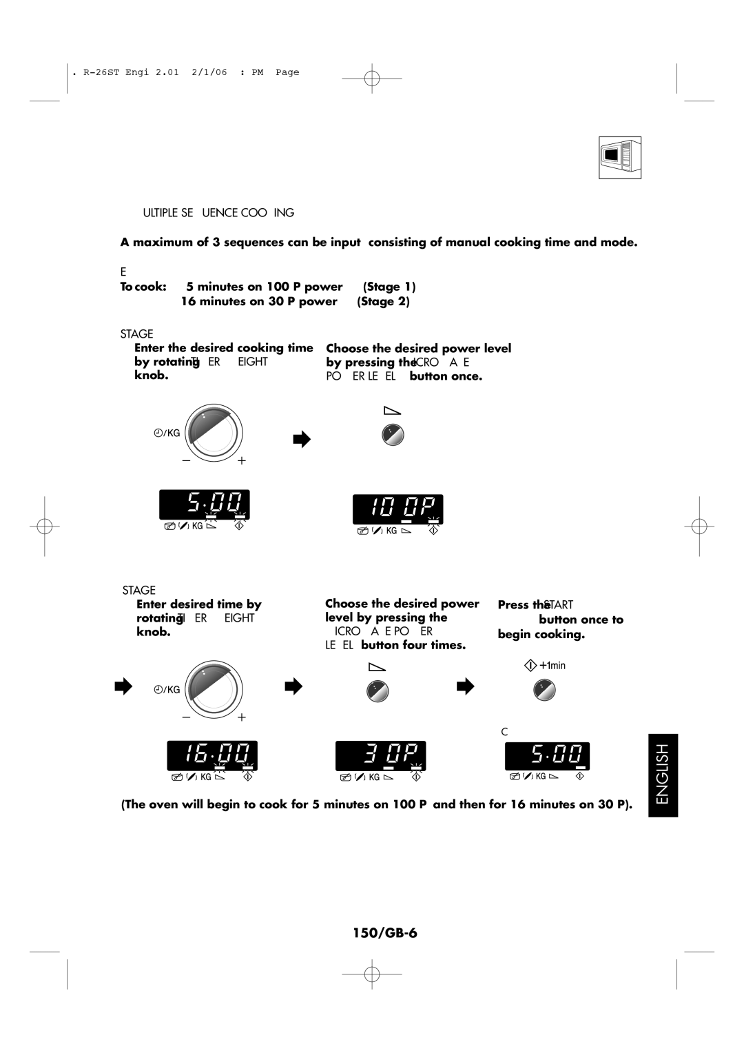 Sharp R-26ST manual Other Convenient Functions, 150/GB-6, Multiple Sequence Cooking, Stage 