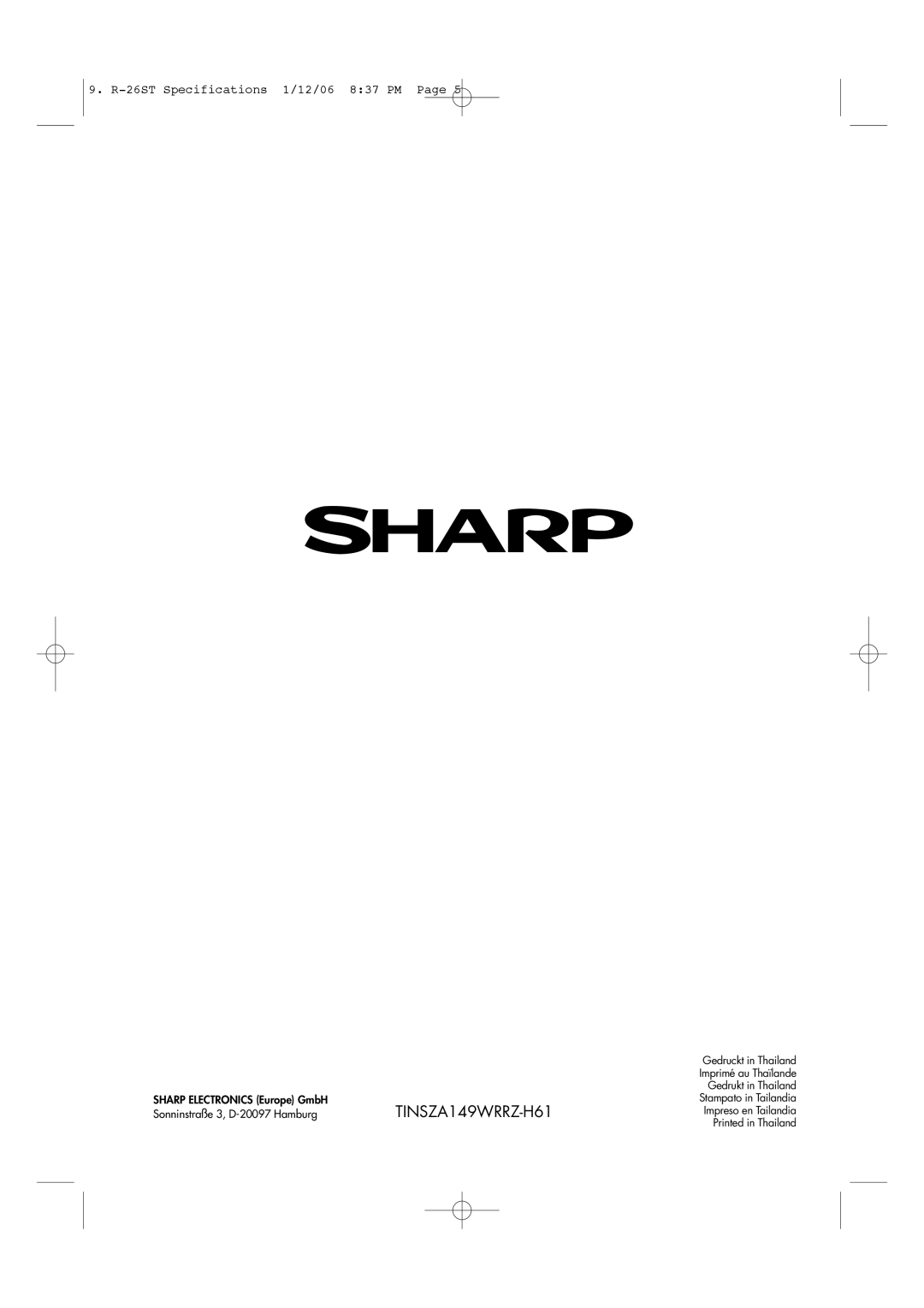 Sharp R-26ST manual TINSZA149WRRZ-H61 