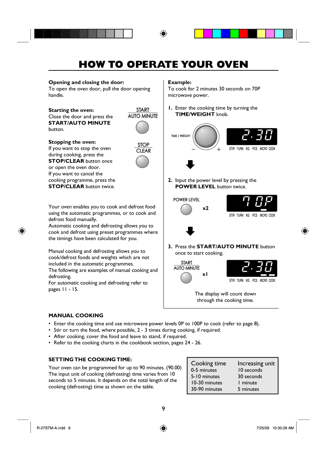 Sharp R-27STM-A manual HOW to Operate Your Oven, Manual Cooking, Setting the Cooking Time 