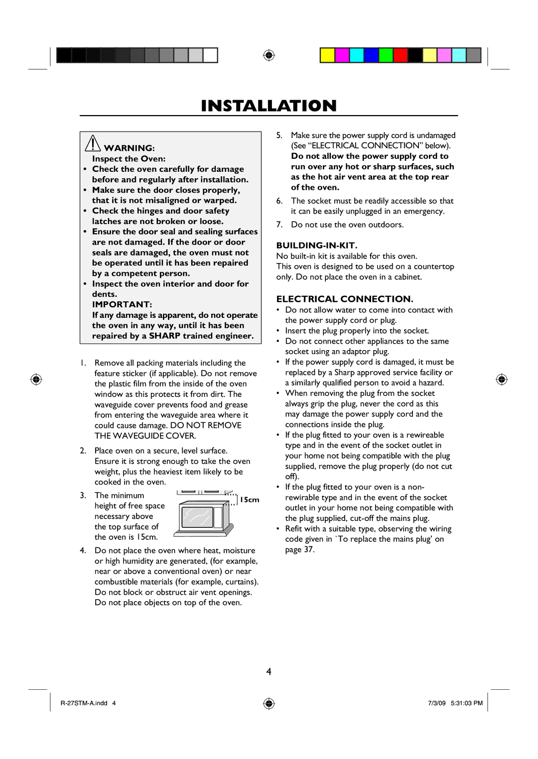 Sharp R-27STM-A manual Installation, Inspect the Oven, Building-In-Kit 