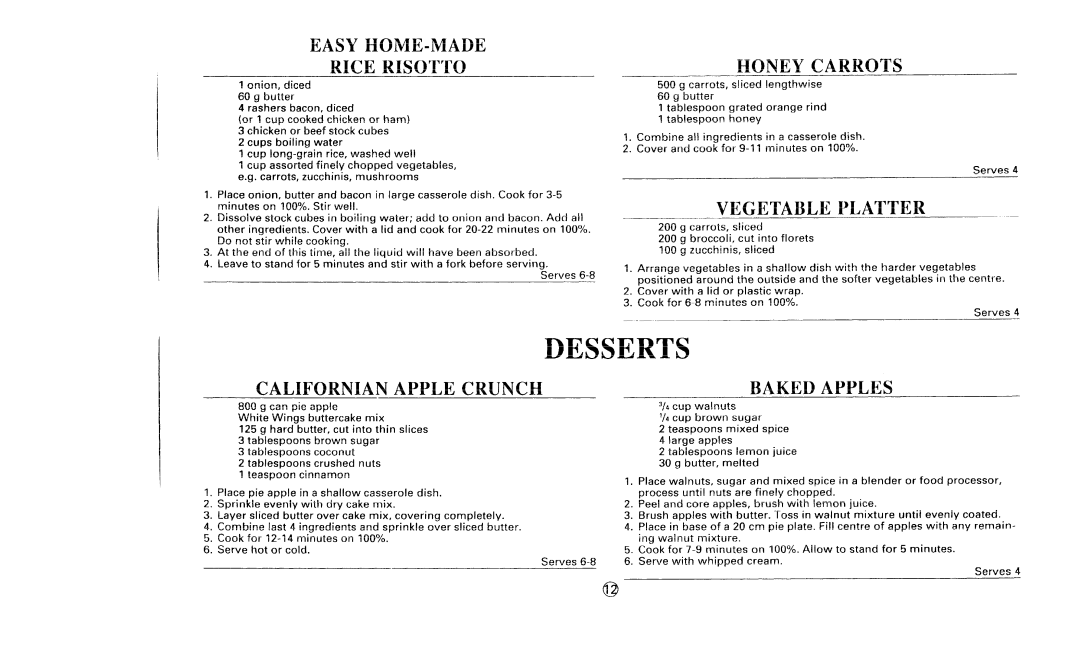 Sharp R-2V58 specifications Desserts 