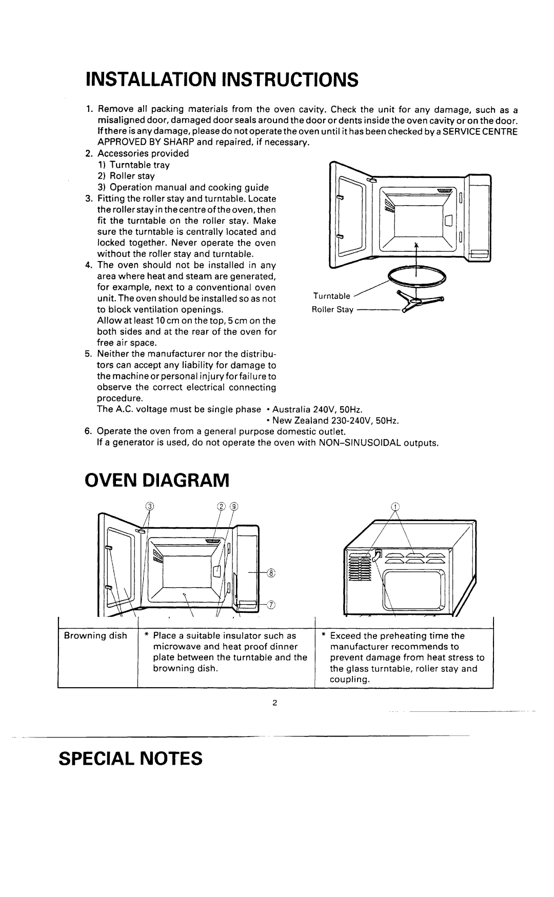 Sharp R-2V58 specifications Installation Instructions, Oven Diagram 