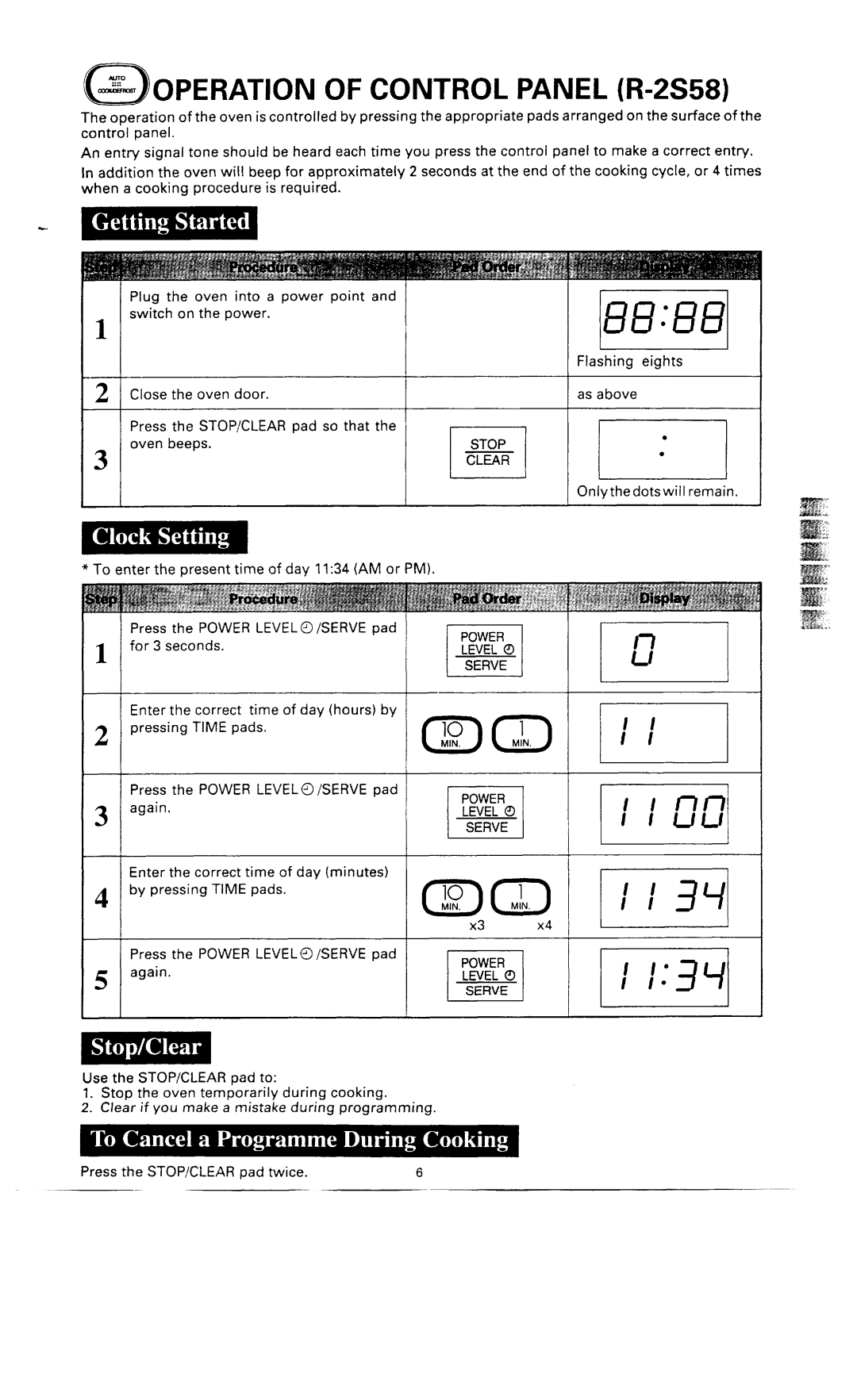 Sharp R-2V58 specifications Power Leveloserve, Clear if you make a mistake during programming 