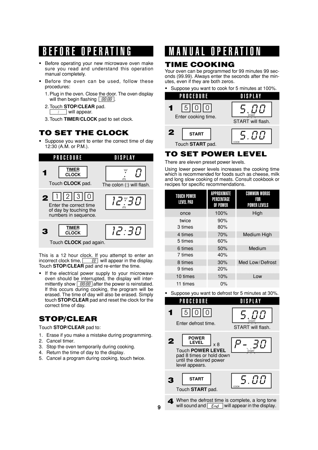 Sharp HW, R-305HK, R-308H, R-305H operation manual To SET the Clock, Time Cooking, Stop/Clear, To SET Power Level 