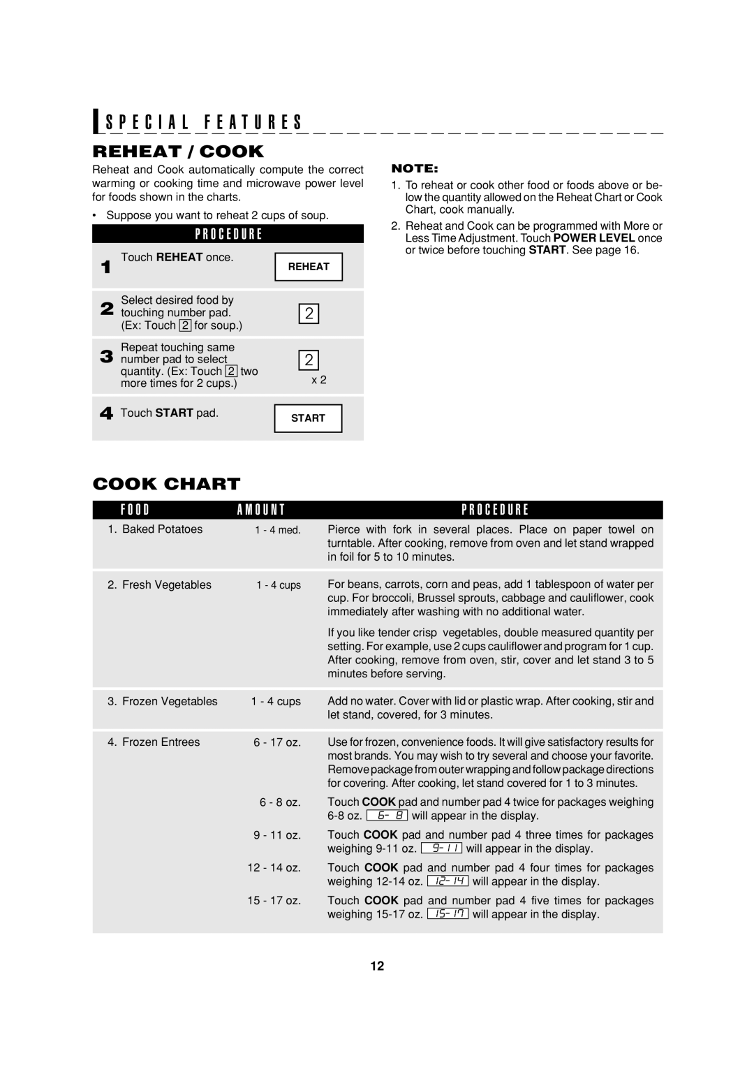 Sharp HW, R-305HK, R-308H, R-305H operation manual Reheat / Cook, Cook Chart 