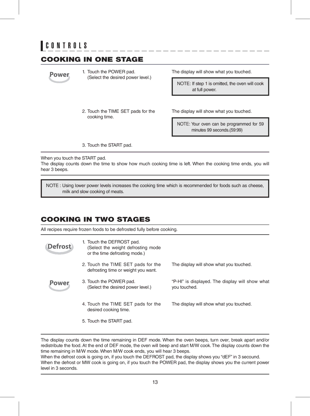 Sharp R-309YK, R-309YW, R-309YV warranty Cooking in ONE Stage, Cooking in TWO Stages 