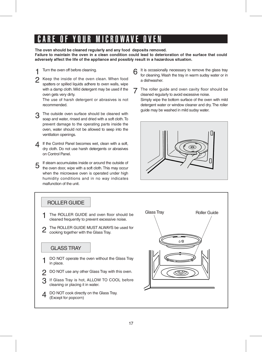 Sharp R-309Y R E O F Y O U R M I C R O W a V E O V E N, Turn the oven off before cleaning, On Control Panel, Roller Guide 