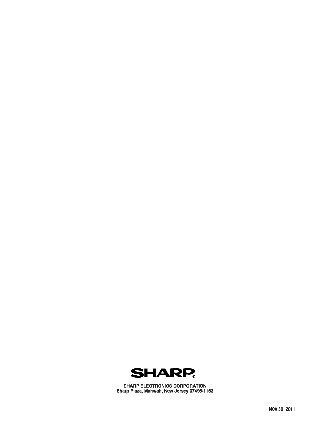 Sharp R-309YW, R-309YK, R-309YV warranty Sharp Electronics Corporation, Sharp Plaza, Mahwah, New Jersey, Nov 