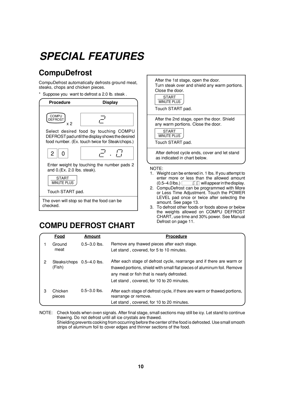 Sharp R-312A, R-305A, R-308A, R-309B, R-310A, R-305B operation manual Special Features, ProcedureDisplay, Food Amount 