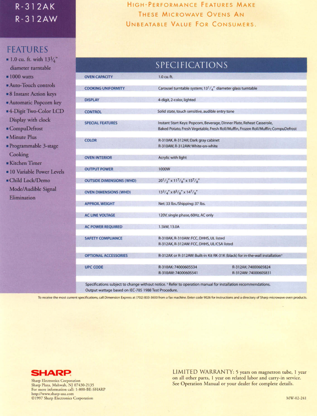 Sharp R-312AK, R-310AK manual 