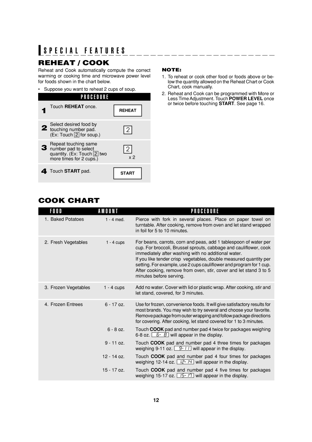 Sharp R-301F, R-316F, R-308F, R-314F, R-304F operation manual Reheat / Cook, Cook Chart 