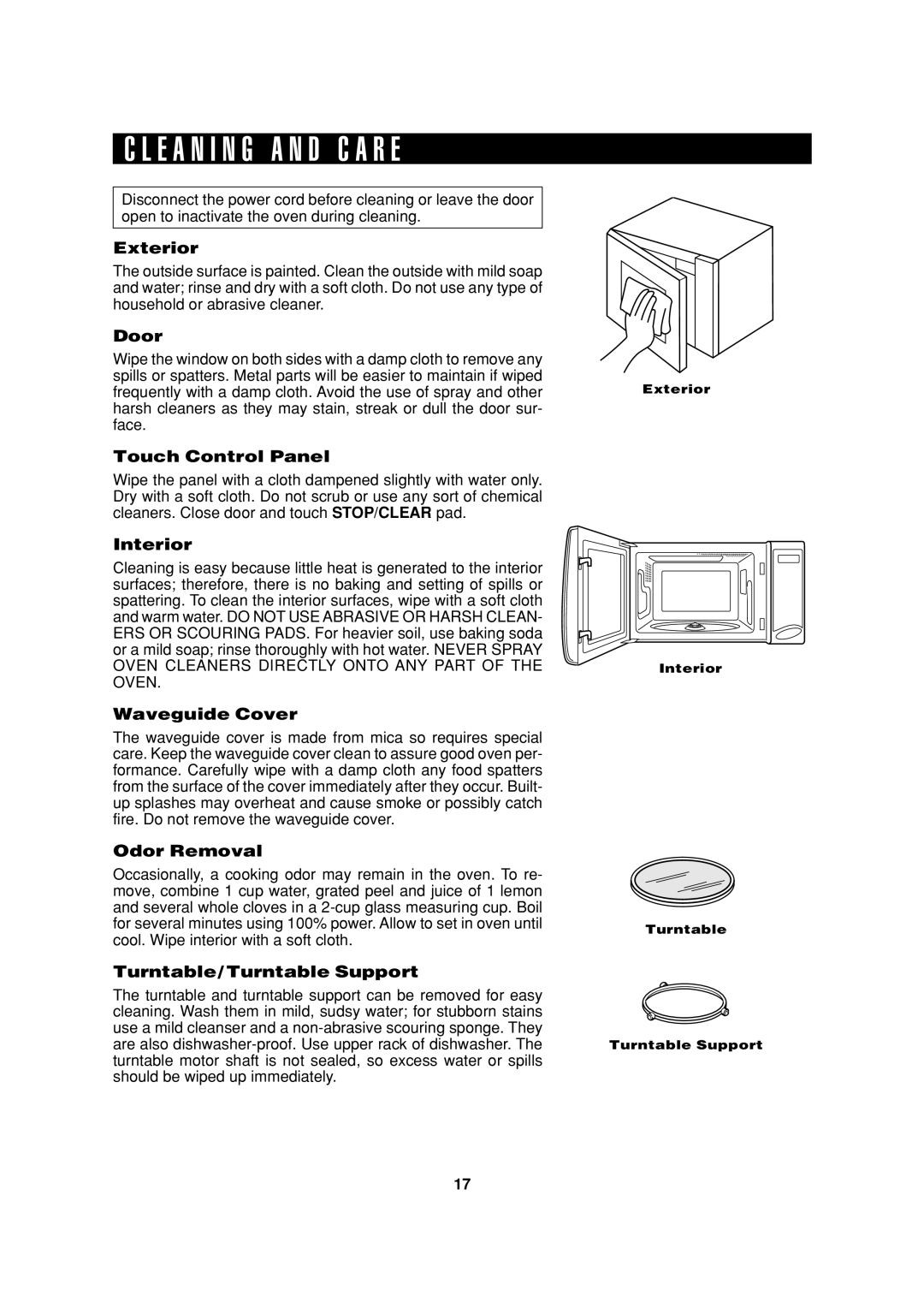 Sharp R-301F, R-316F, R-308F, R-314F, R-304F operation manual E a N I N G a N D C a R E, Exterior 