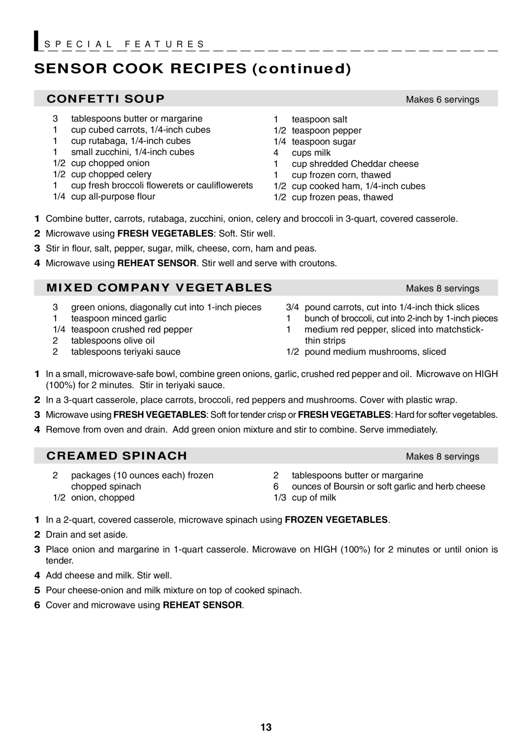 Sharp R-319F manual Sensor Cook Recipes 