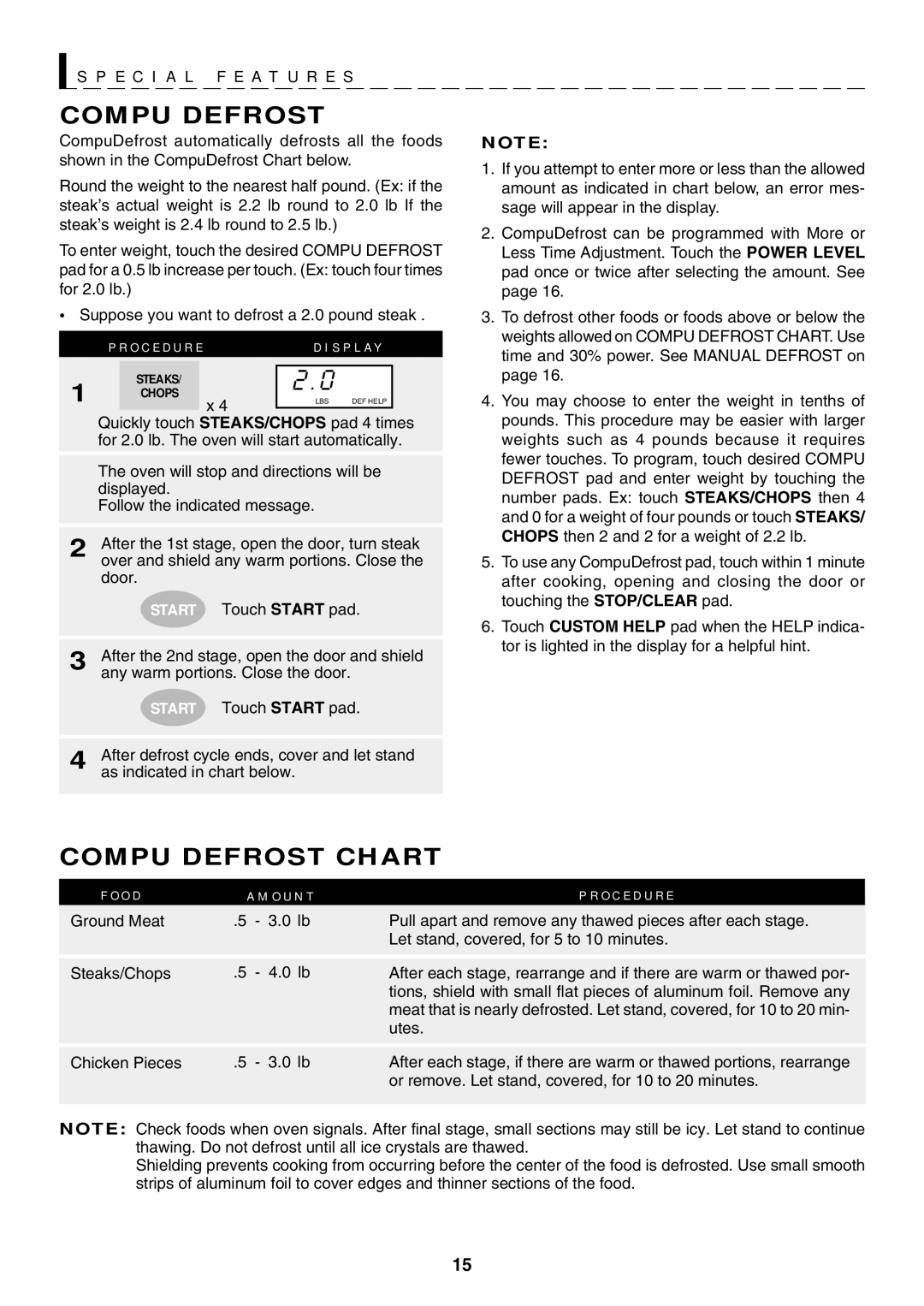 Sharp R-319F manual Compu Defrost Chart 