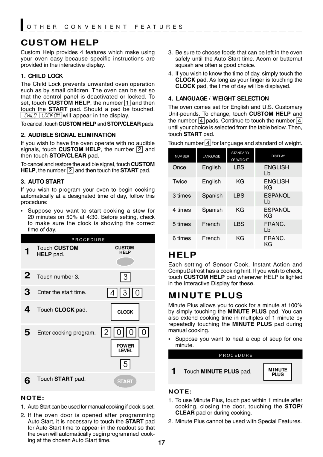 Sharp R-319F manual Custom Help, Minute Plus 