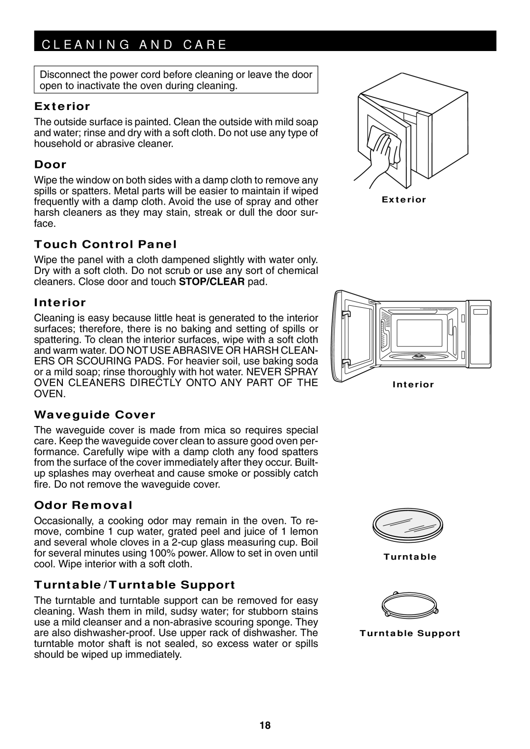 Sharp R-319F manual E a N I N G a N D C a R E, Exterior 