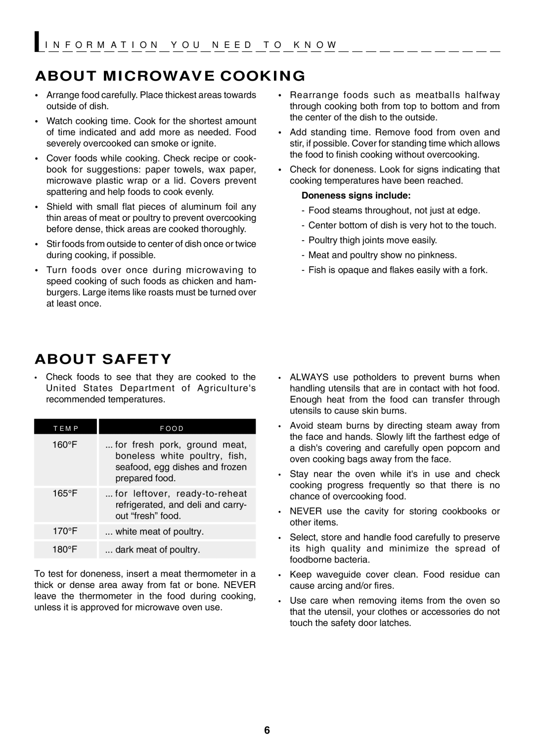 Sharp R-319F manual About Microwave Cooking, About Safety, M P O D, Doneness signs include 