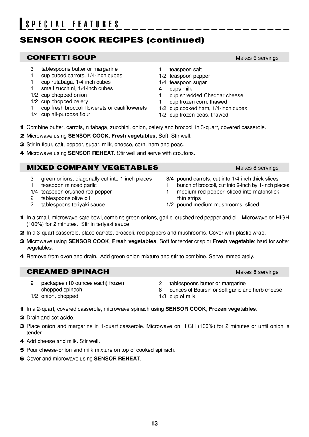 Sharp R-326FS operation manual Sensor Cook Recipes 