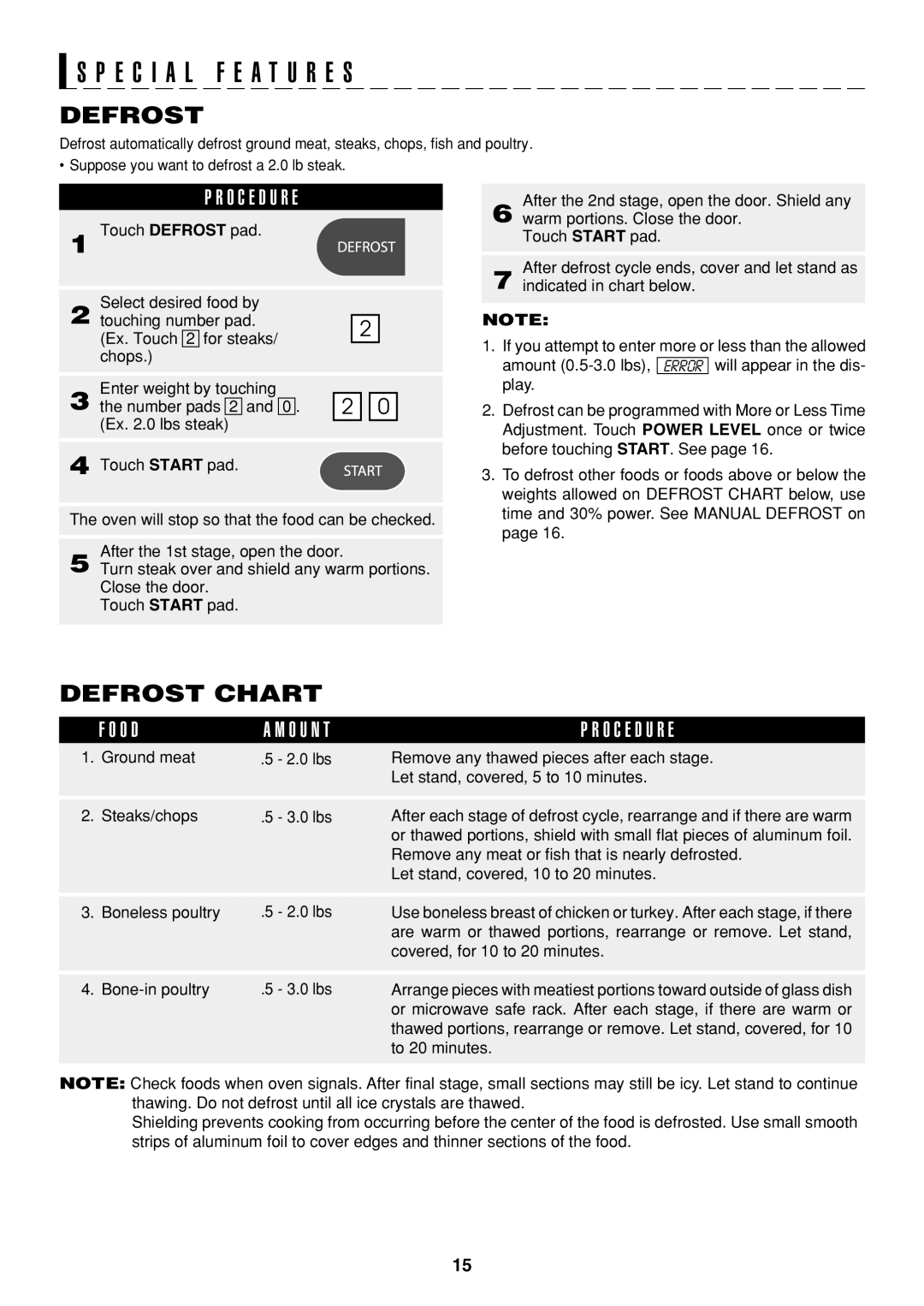 Sharp R-326FS operation manual Defrost Chart 