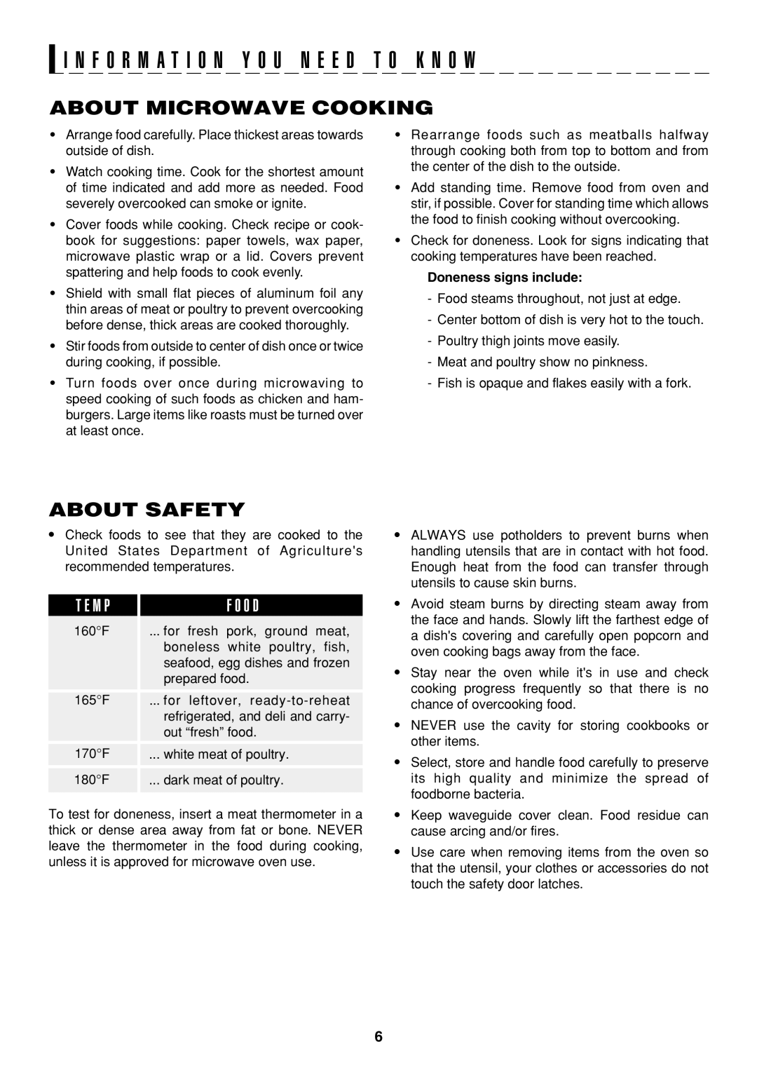 Sharp R-326FS operation manual About Microwave Cooking, About Safety, M P O D, Doneness signs include 