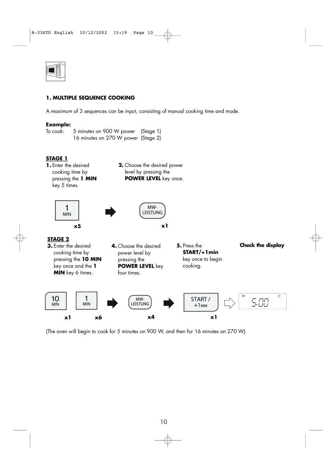 Sharp R-33STD operation manual Other Convenient Functions, START/+1min 