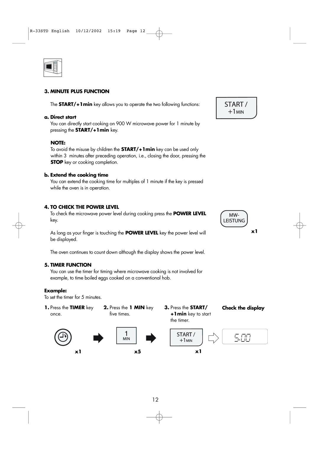 Sharp R-33STD operation manual Direct start, Extend the cooking time 