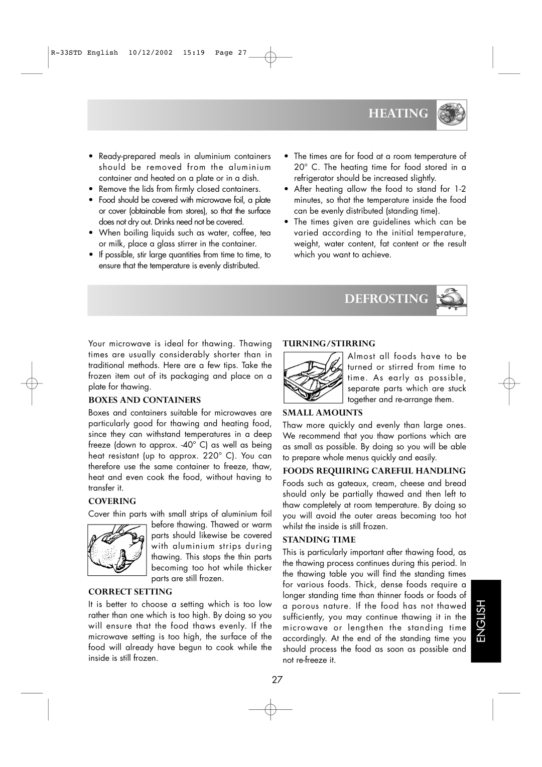 Sharp R-33STD operation manual Heating, Defrosting 