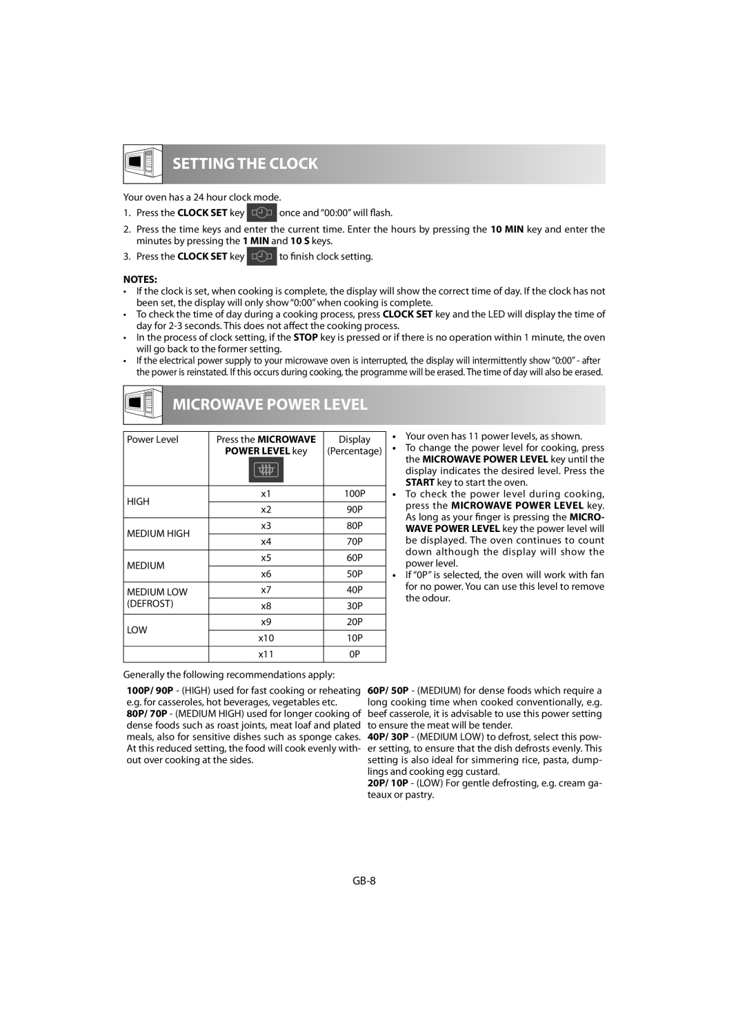 Sharp R-342, R-242 operation manual GB-8, Power Level, Display 