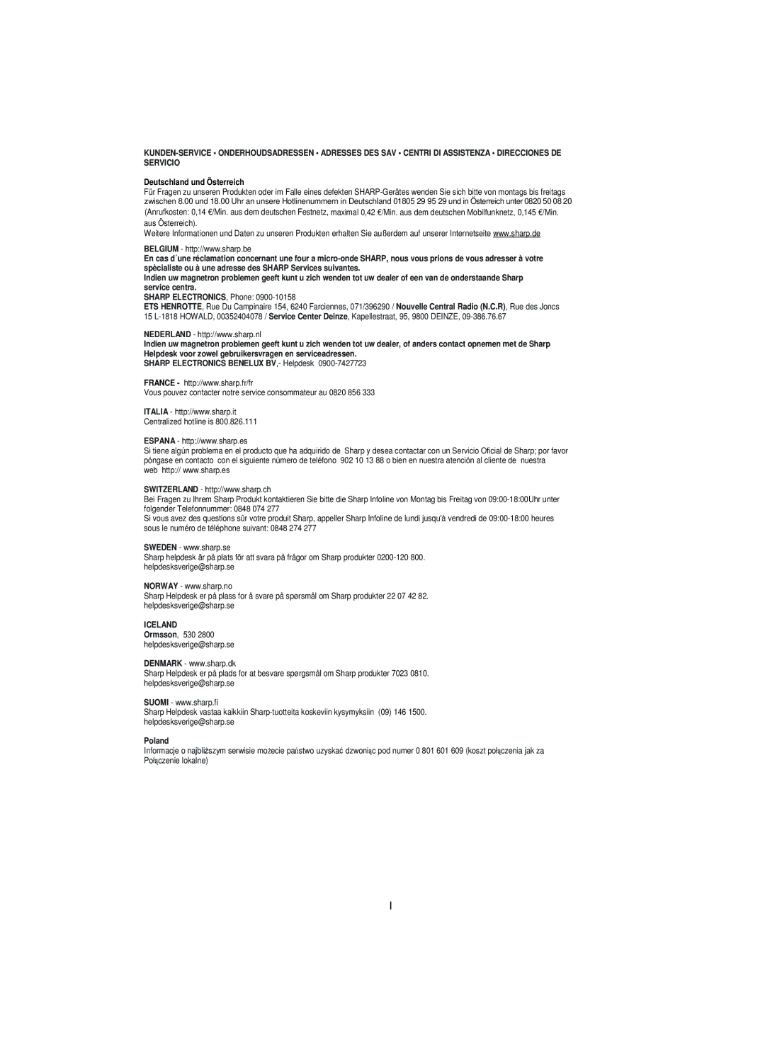 Sharp R-242, R-342 operation manual Iceland 