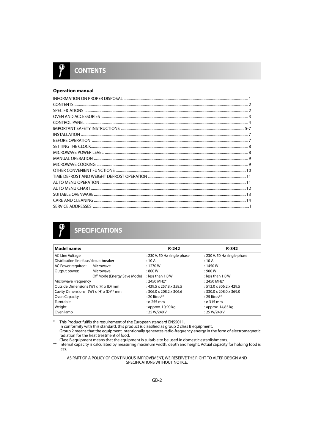 Sharp R-342, R-242 operation manual GB-2, Model name 242 342 