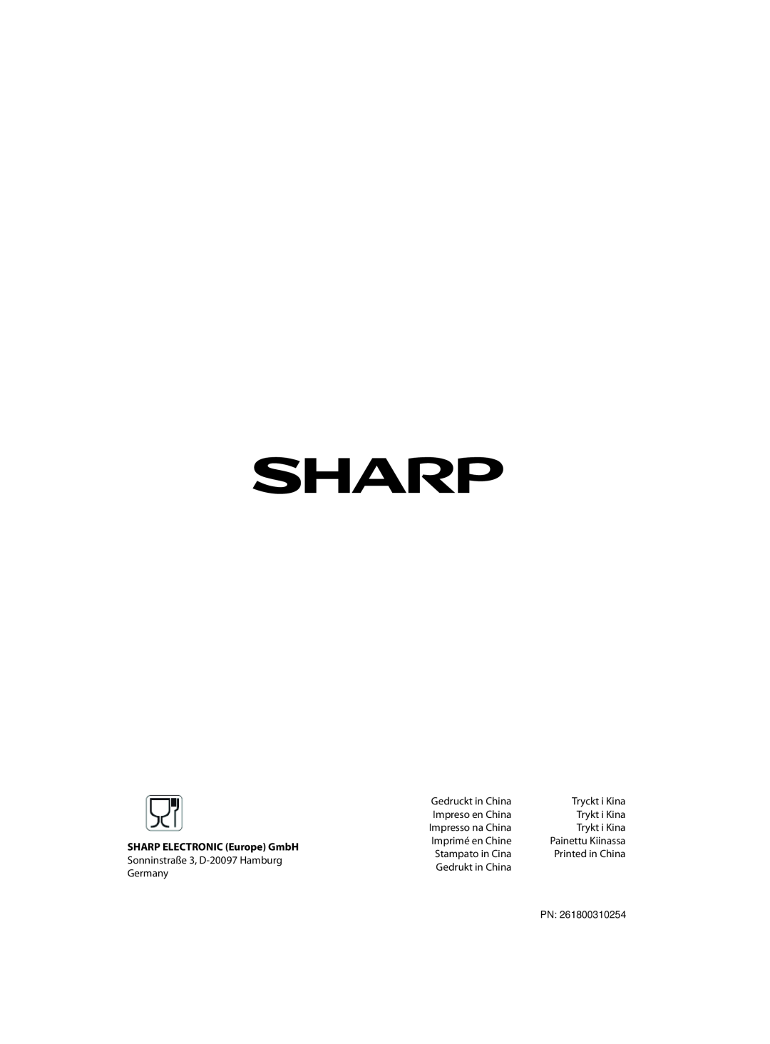 Sharp R-342, R-242 SHARP ELECTRONIC Europe GmbH, Gedruckt in China, Impreso en China, Imprimé en Chine, Stampato in Cina 