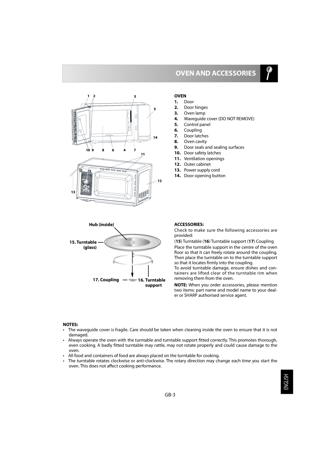 Sharp R-242, R-342 operation manual Oven And Accessories, GB-3 