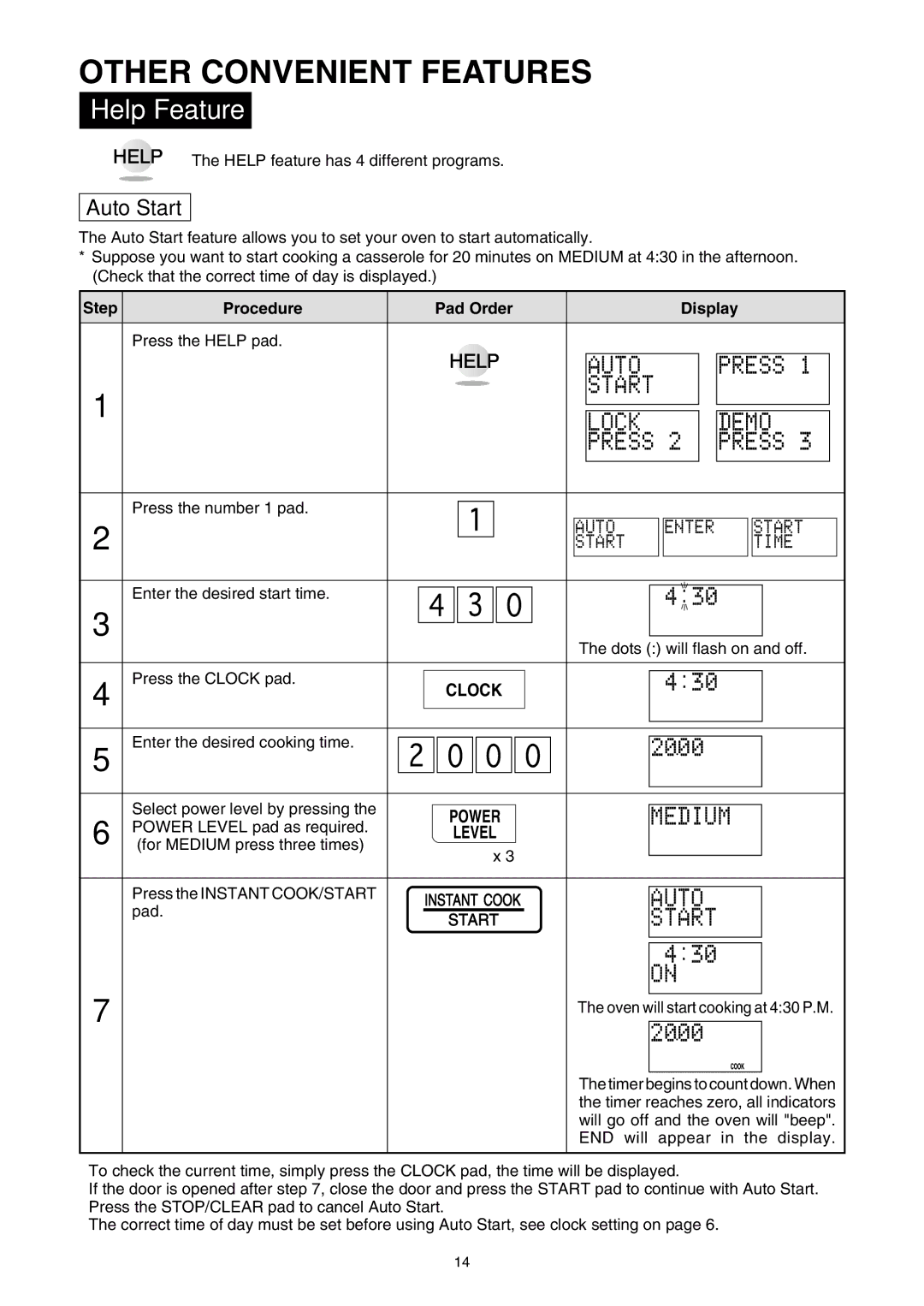 Sharp R-350E operation manual Other Convenient Features, Help Feature, T O, A R T C K M O 