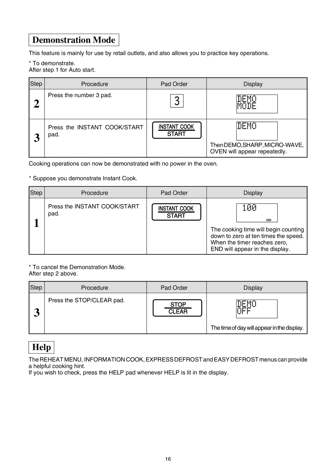 Sharp R-350E operation manual Demonstration Mode, M O D E 