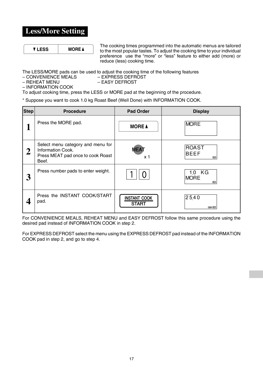 Sharp R-350E operation manual Less/More Setting, R E 