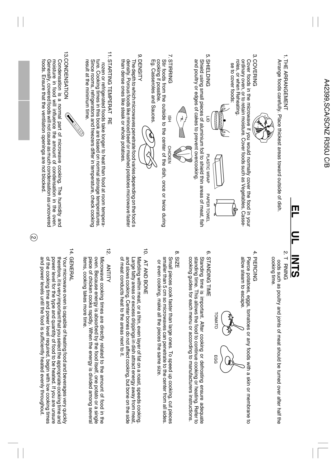 Sharp R-350J operation manual Helpful Hints 