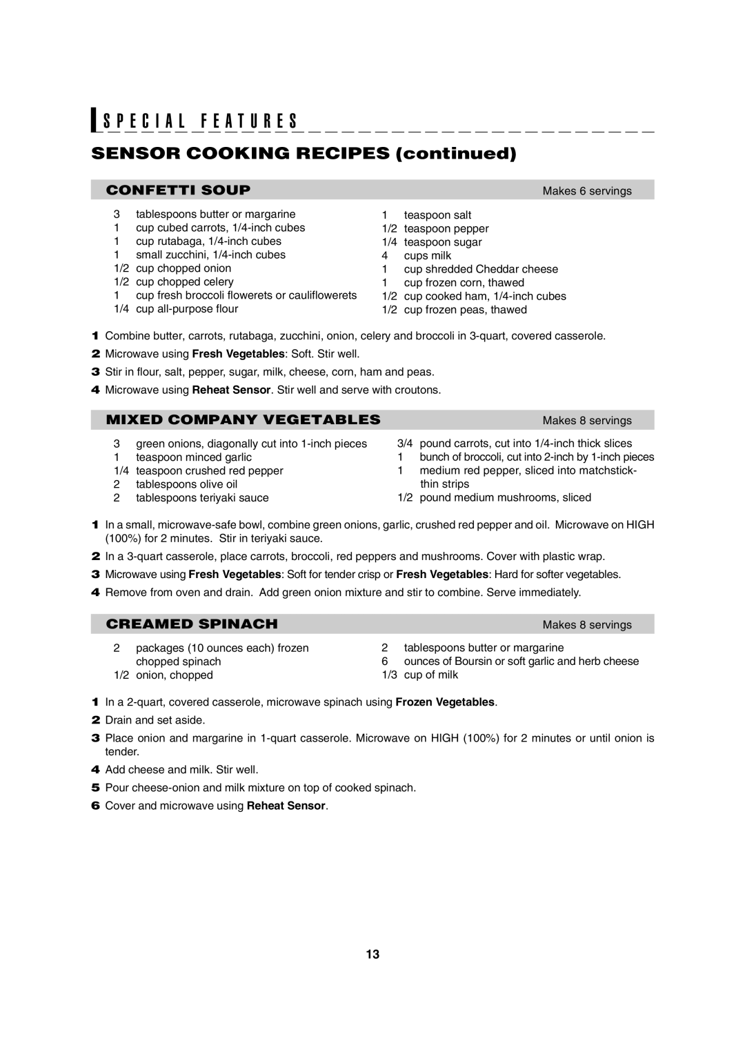 Sharp R-370E operation manual Sensor Cooking Recipes 