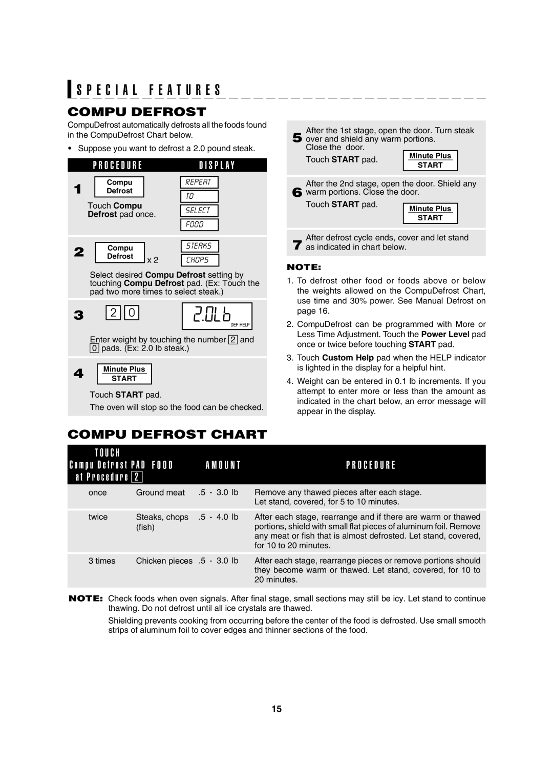 Sharp R-370E operation manual Compu Defrost Chart 