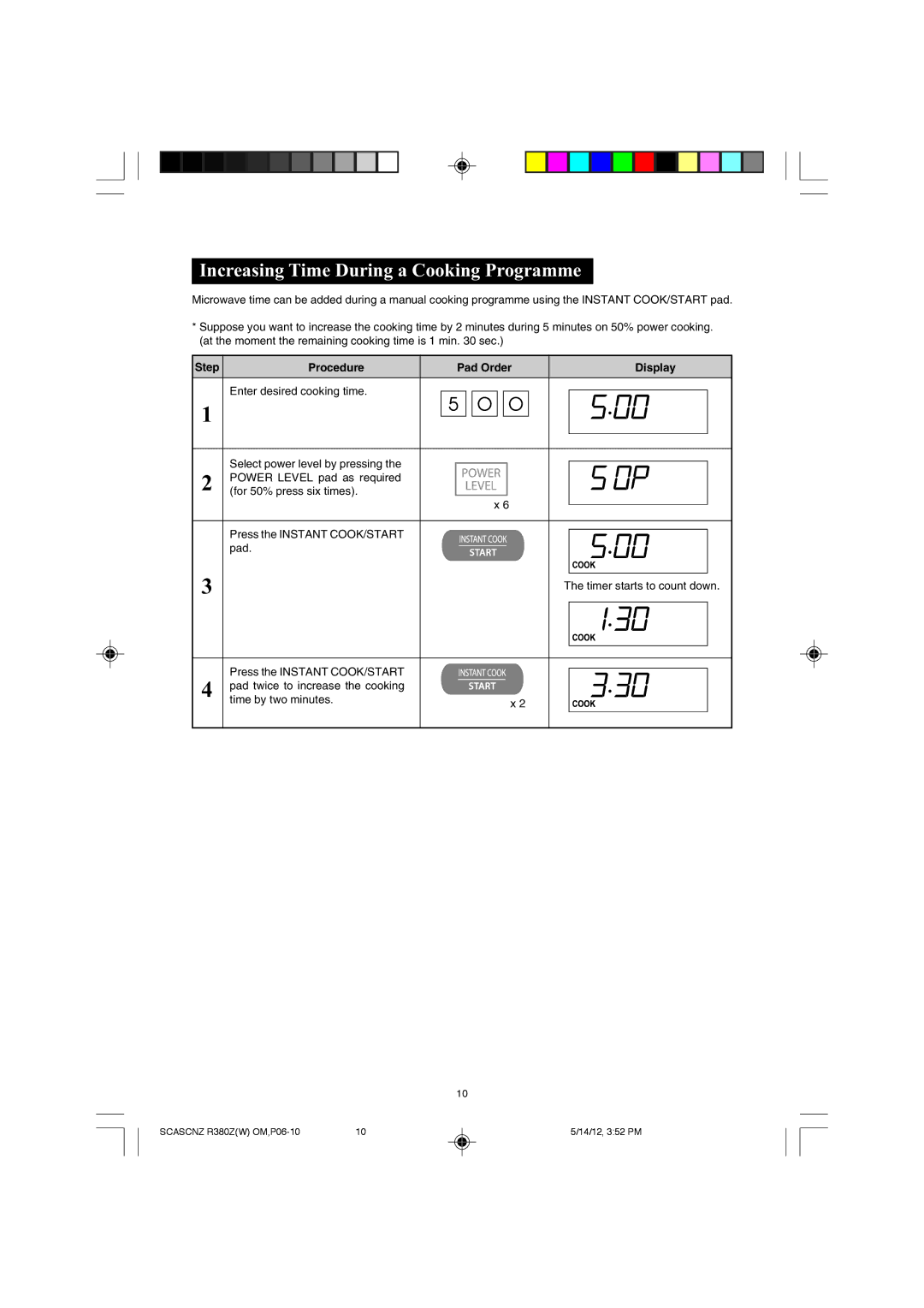 Sharp R-380Z(W) operation manual Increasing Time During a Cooking Programme 