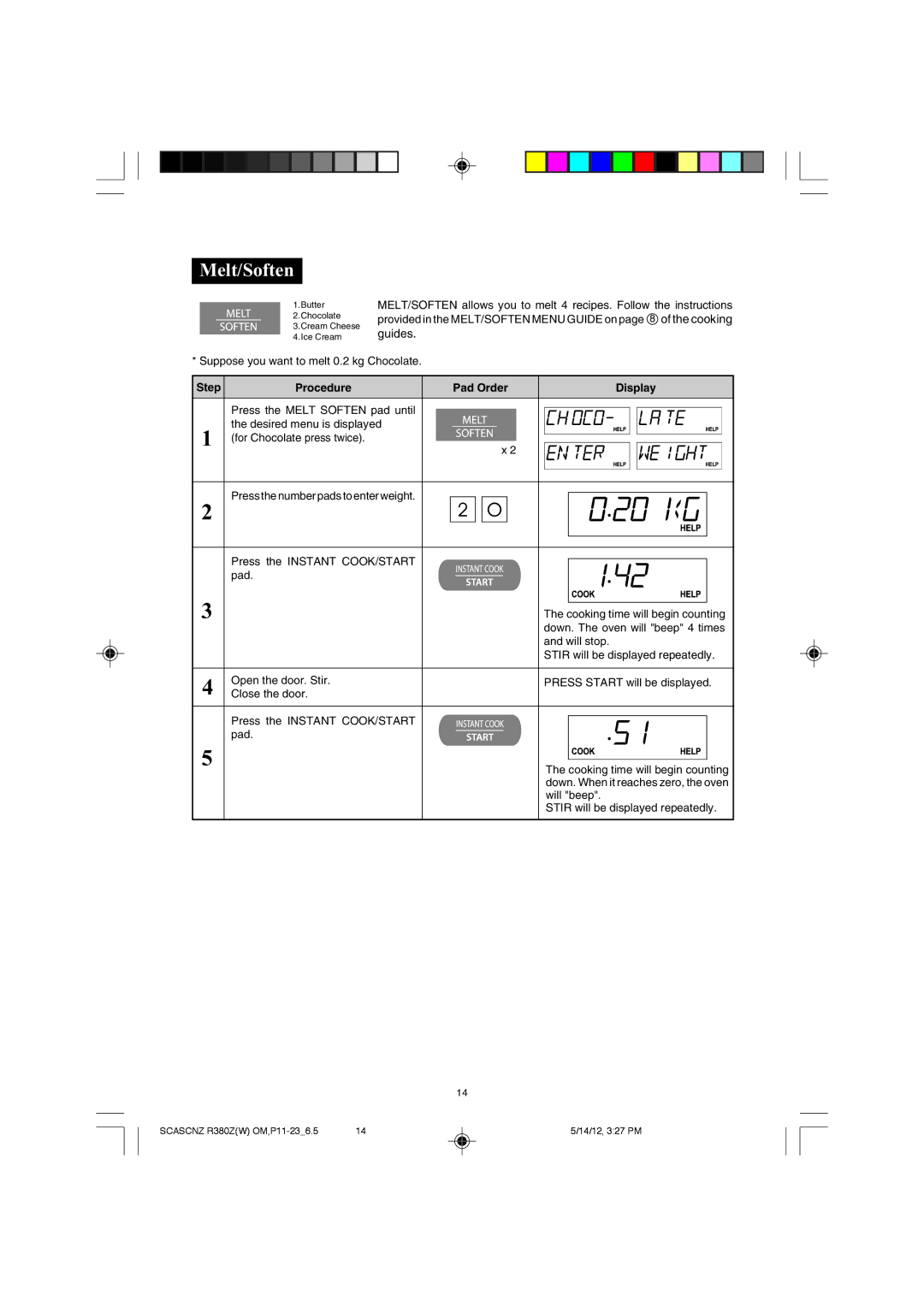 Sharp R-380Z(W) operation manual Melt/Soften 