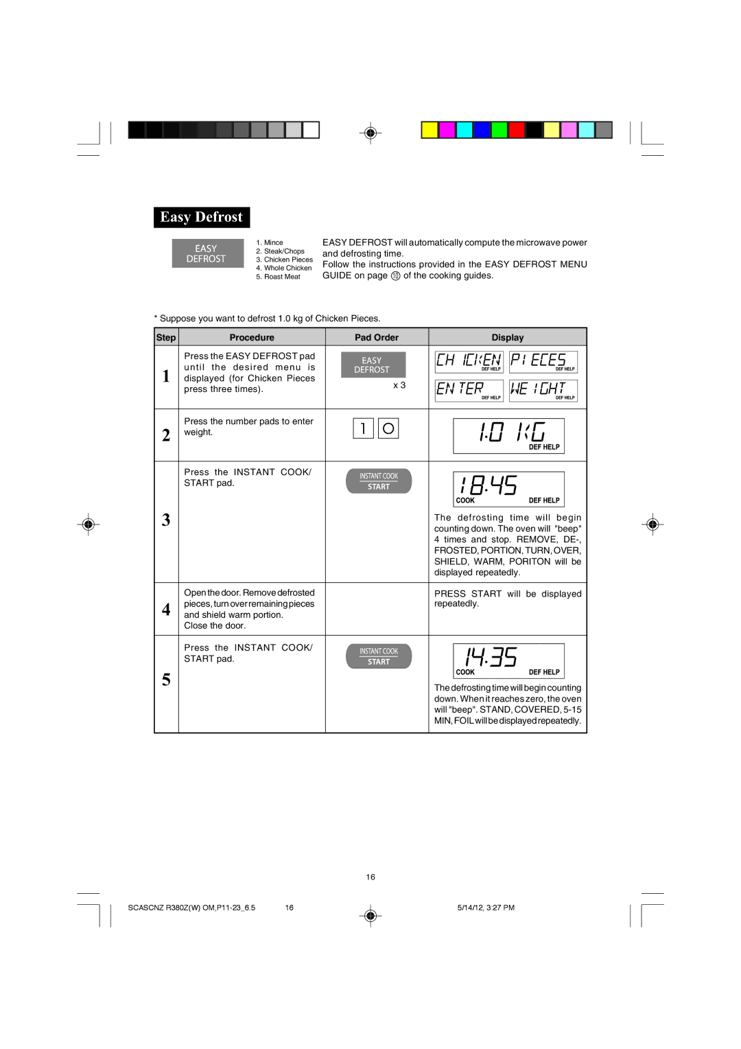 Sharp R-380Z(W) operation manual Easy Defrost, Counting down. The oven will beep 