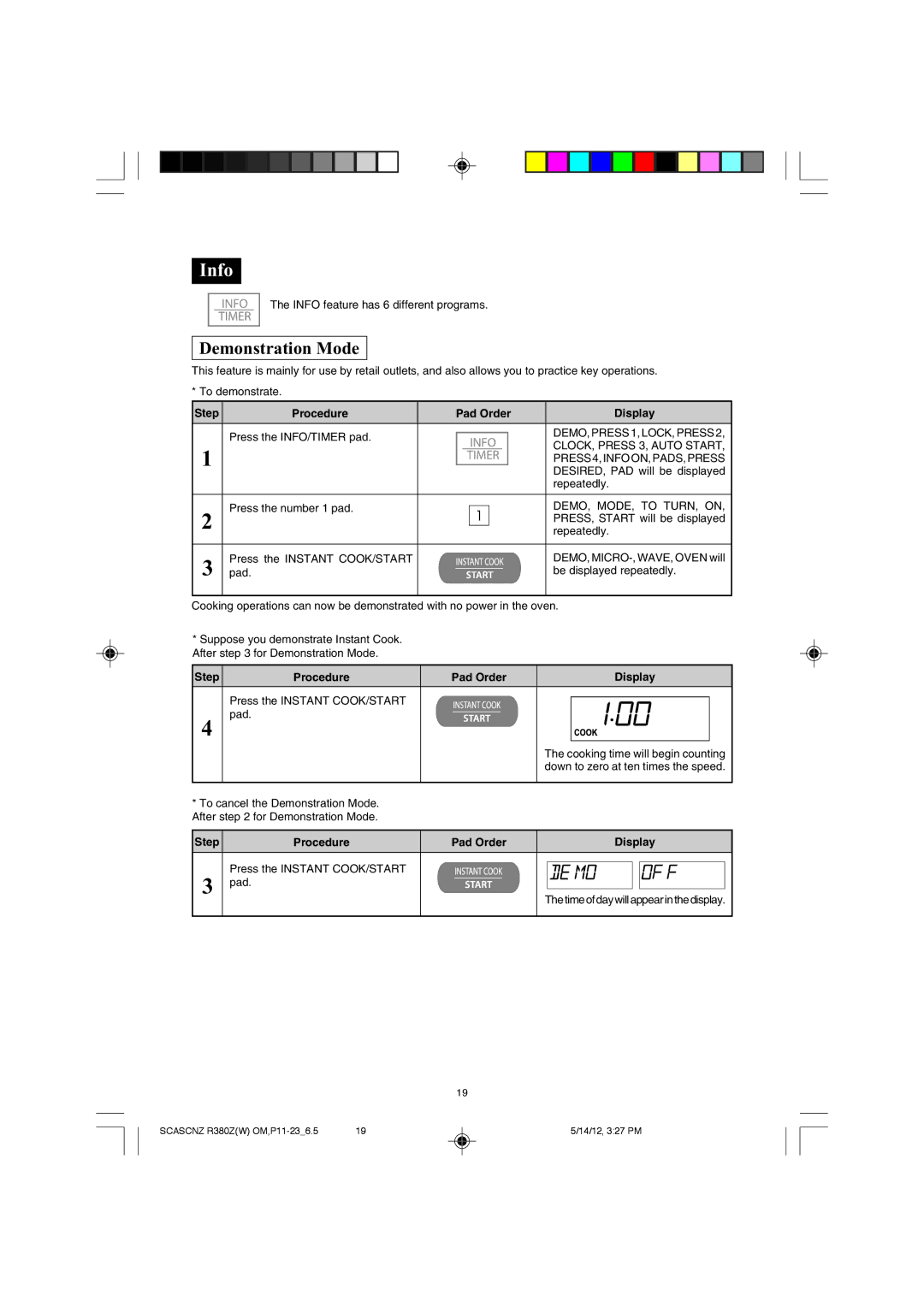 Sharp R-380Z(W) operation manual Info, DEMO, MODE, to TURN, on, DEMO, MICRO-, WAVE, Oven will 