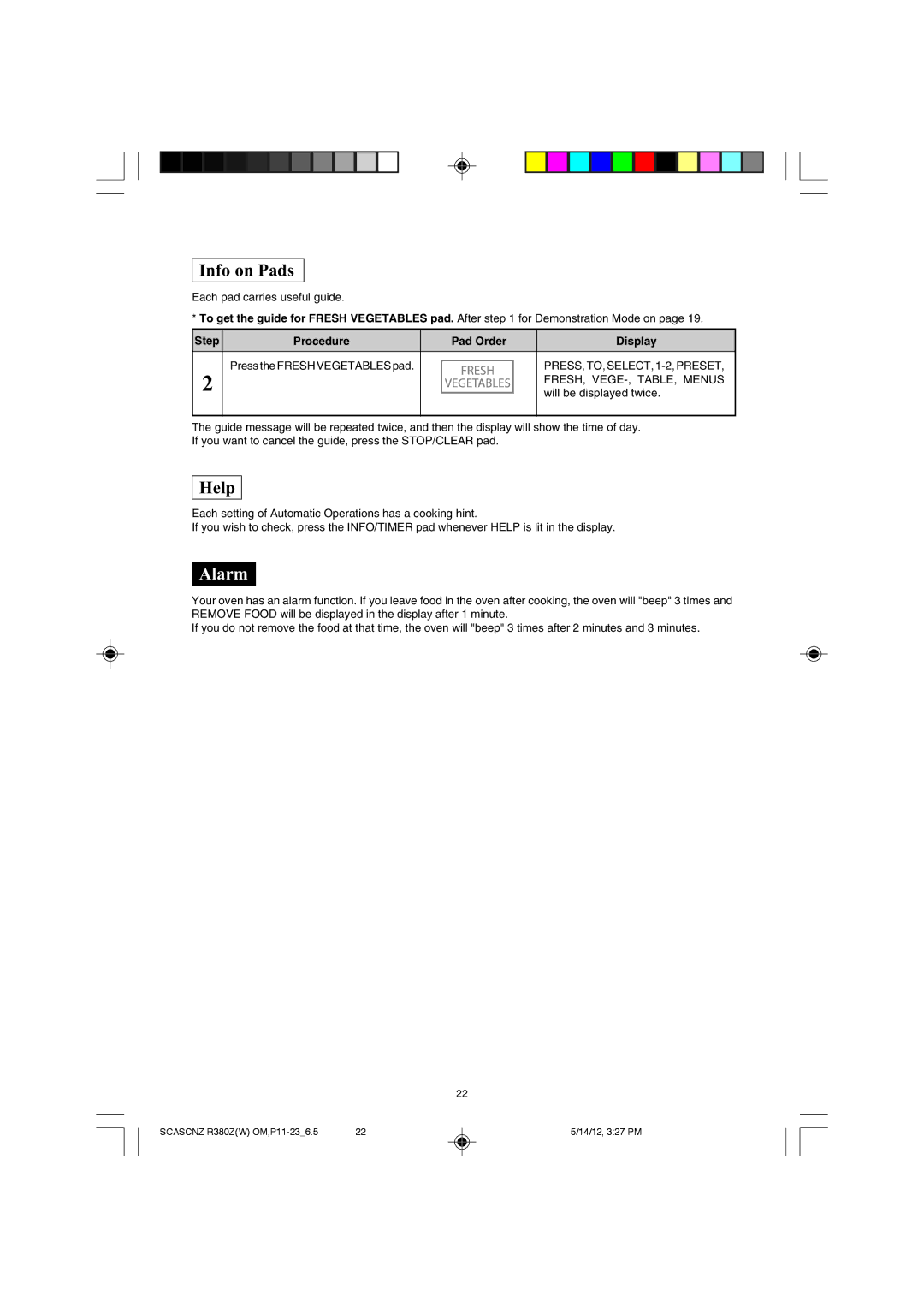 Sharp R-380Z(W) operation manual FRESH, VEGE-, TABLE, Menus, Press the Fresh Vegetables pad 