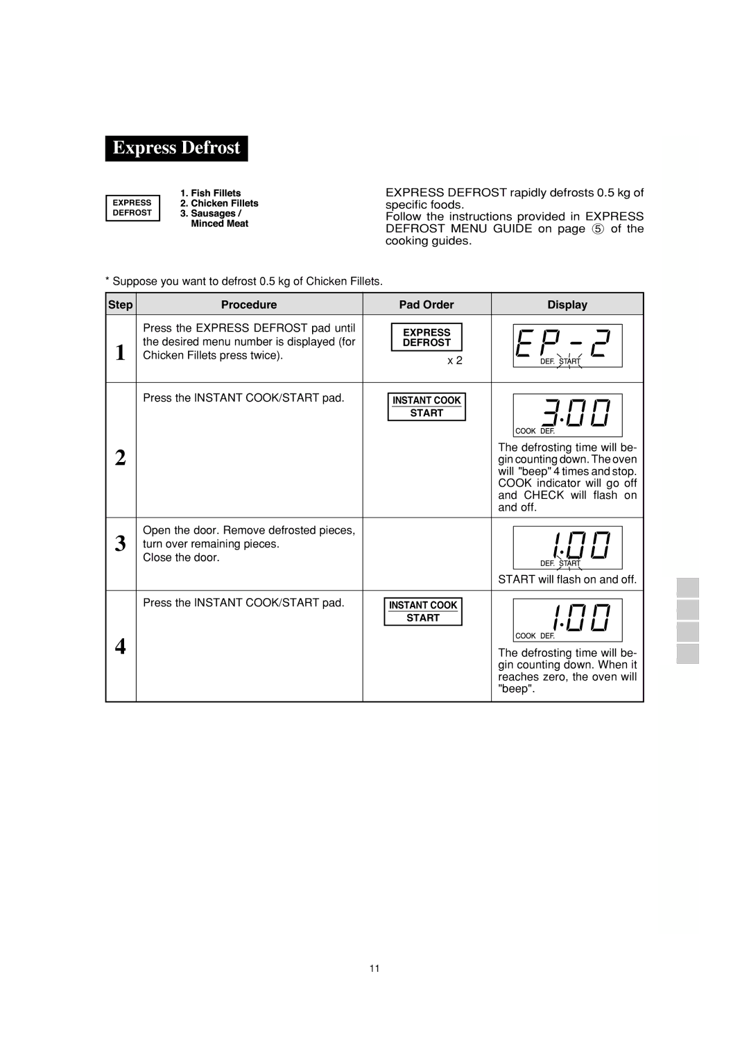 Sharp R-390H(S) operation manual Express Defrost 