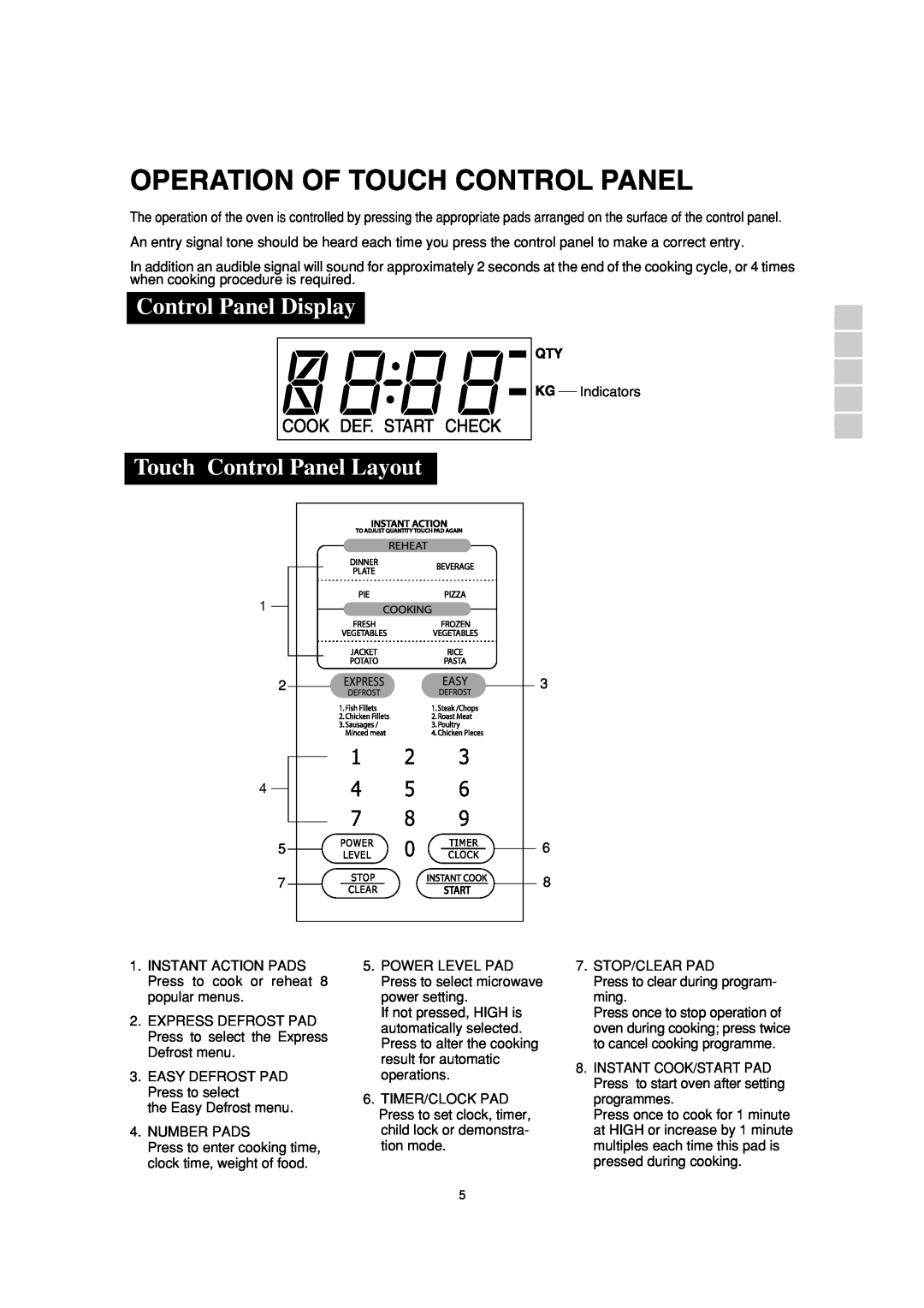 Sharp R-390H(S) operation manual Operation Of Touch Control Panel, Control Panel Display, Touch Control Panel Layout 
