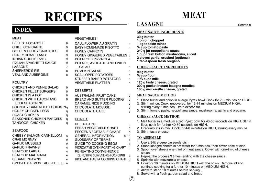 Sharp R-330F J, R-395F(S) operation manual Lasagne 