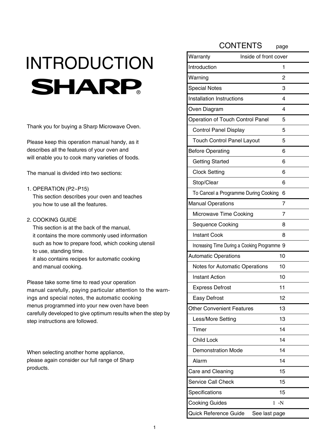 Sharp R-330F J, R-395F(S) operation manual Introduction 