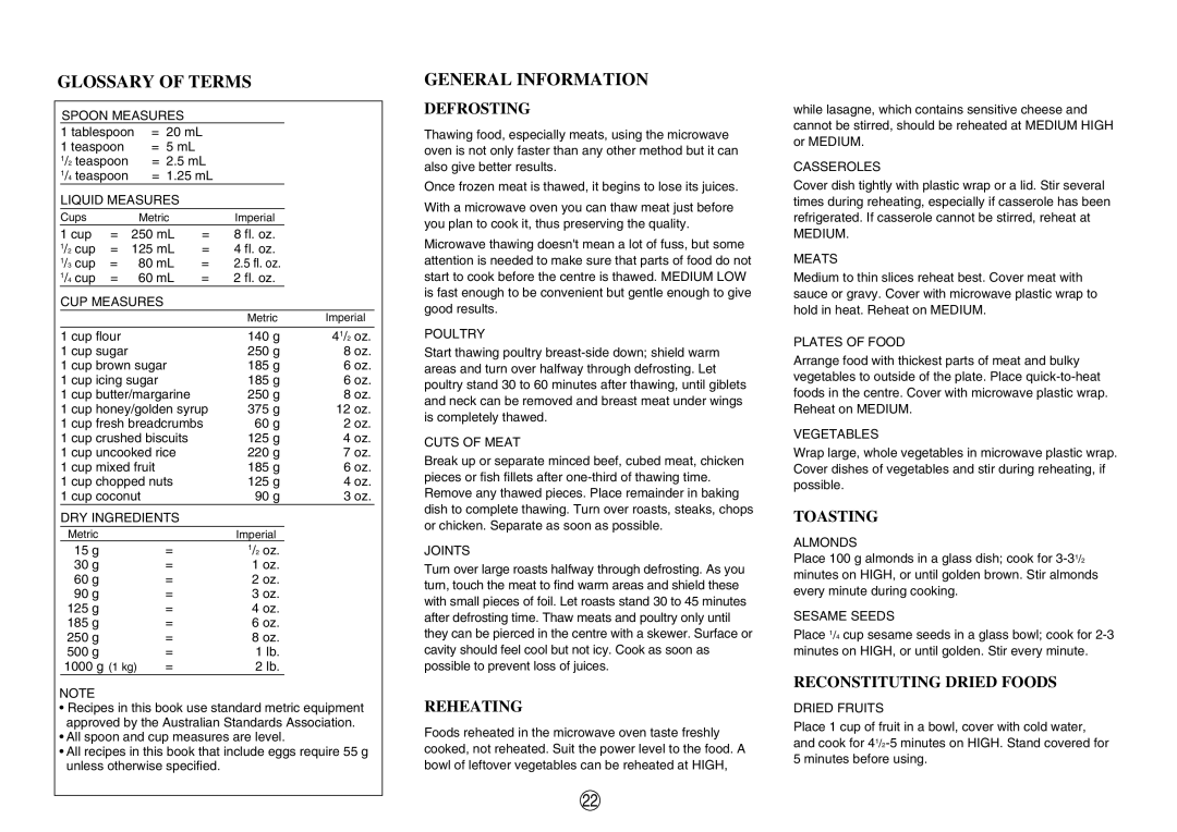 Sharp R-395F(S), R-330F J operation manual Glossary of Terms, General Information 