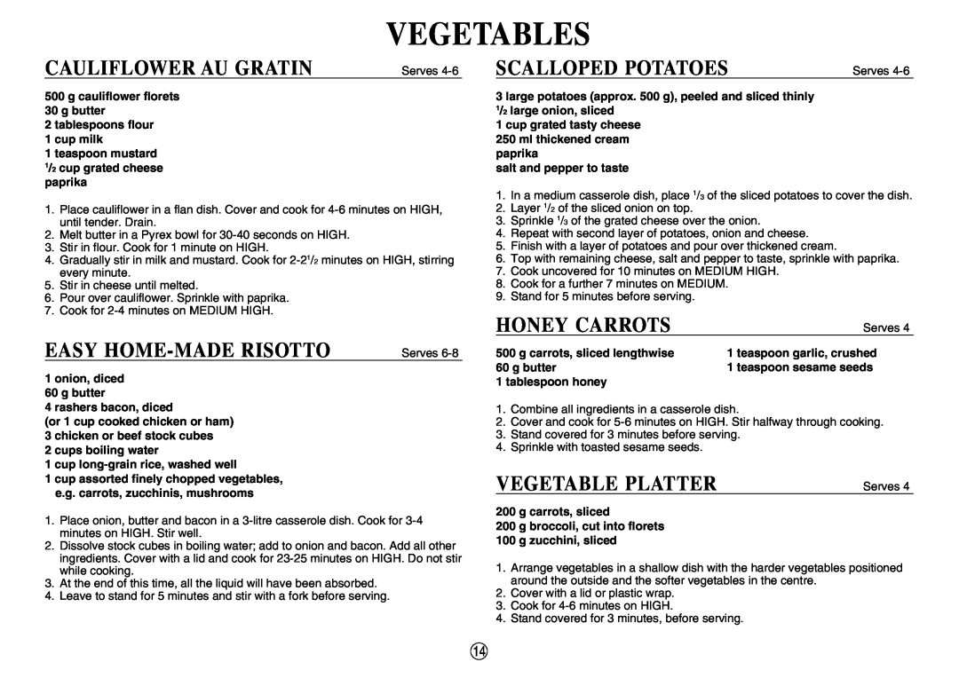 Sharp R-395F(S), R-330F J Vegetables, Cauliflower Au Gratin, Easy Home-Made Risotto, Scalloped Potatoes, Honey Carrots 