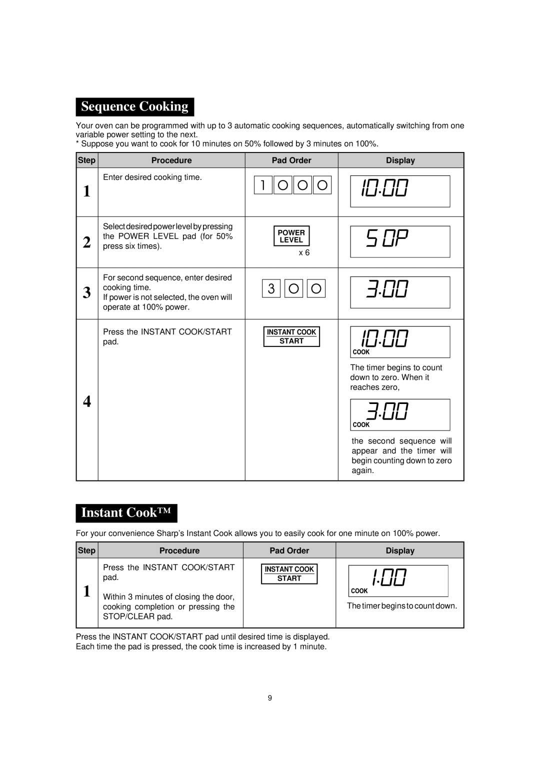 Sharp R395Y O/M, R-395Y(S) operation manual Sequence Cooking, Instant Cook 